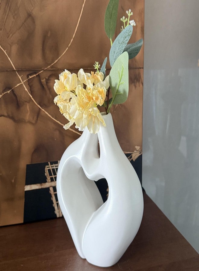 FUNSOBA Modern Heart-Shaped Ceramic Vase for Flowers, White Decorative Couple Love Statue Design, Hugging Sculpture Coffee Table Home Decor (White) - Image 3
